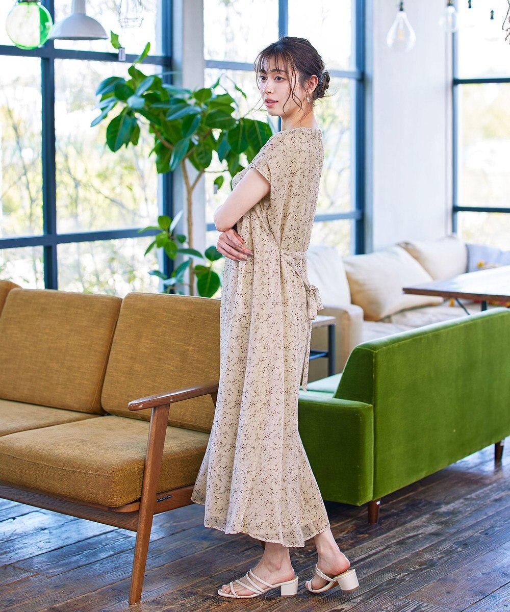 Tiaclasse L 【洗える】花柄シフォン衿ギャザーワンピース 