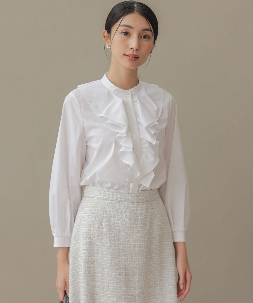 組曲 【KUMIKYOKU NAVY】コットンタッチシャーティングラッフルフレア ブラウス 