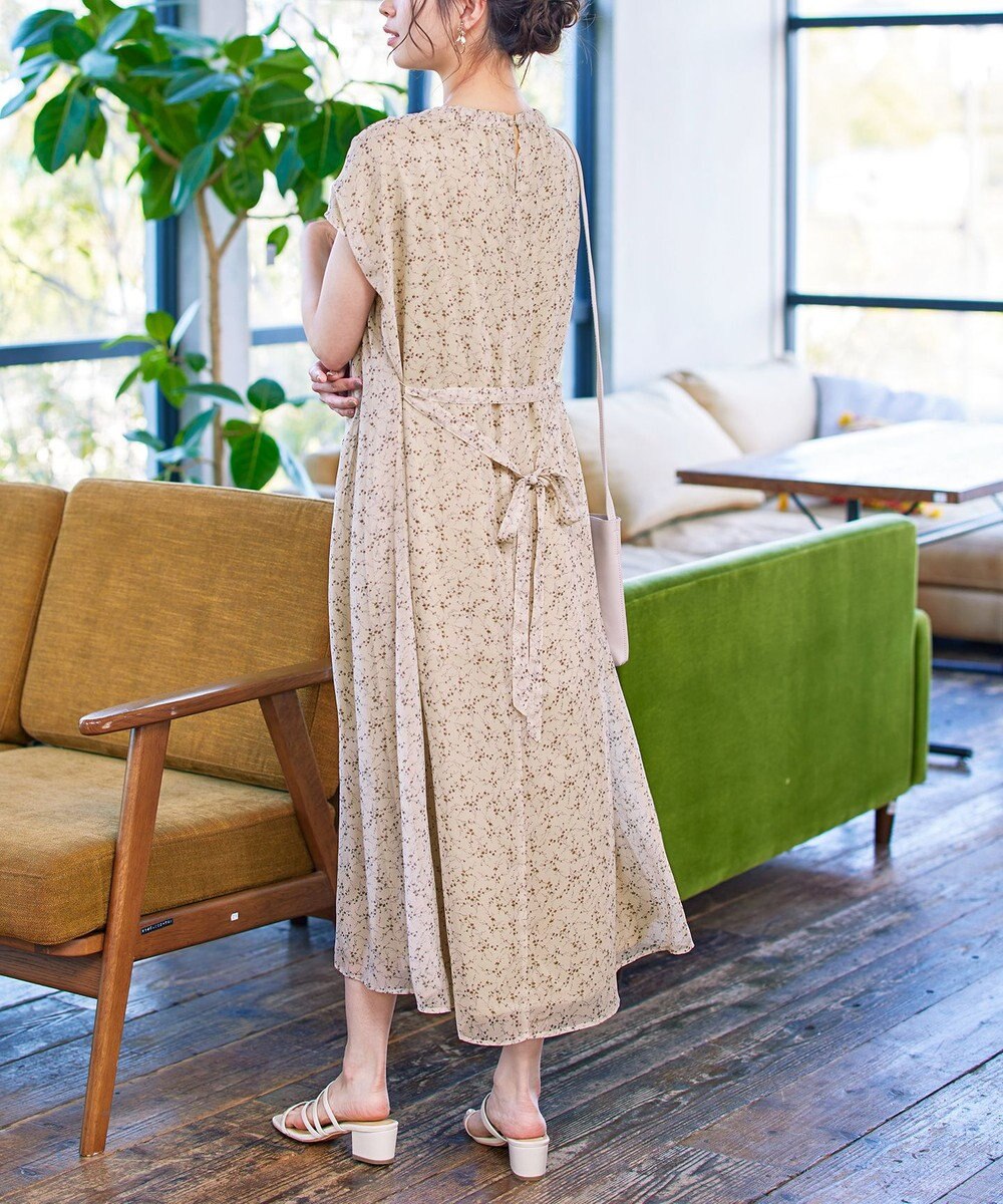 Tiaclasse L 【洗える】花柄シフォン衿ギャザーワンピース 