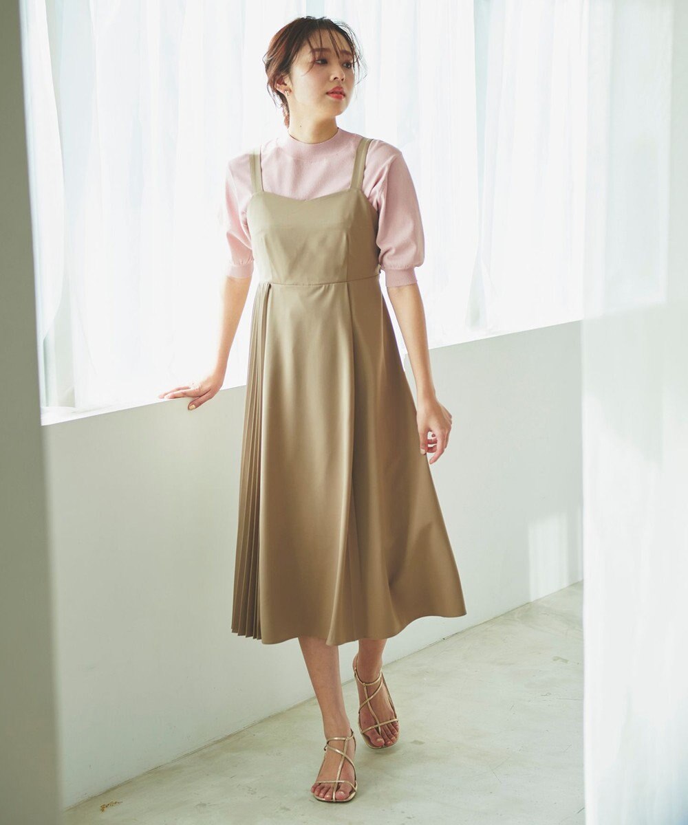 Feroux 【洗える】プリーツコンビ ジャンパースカート 