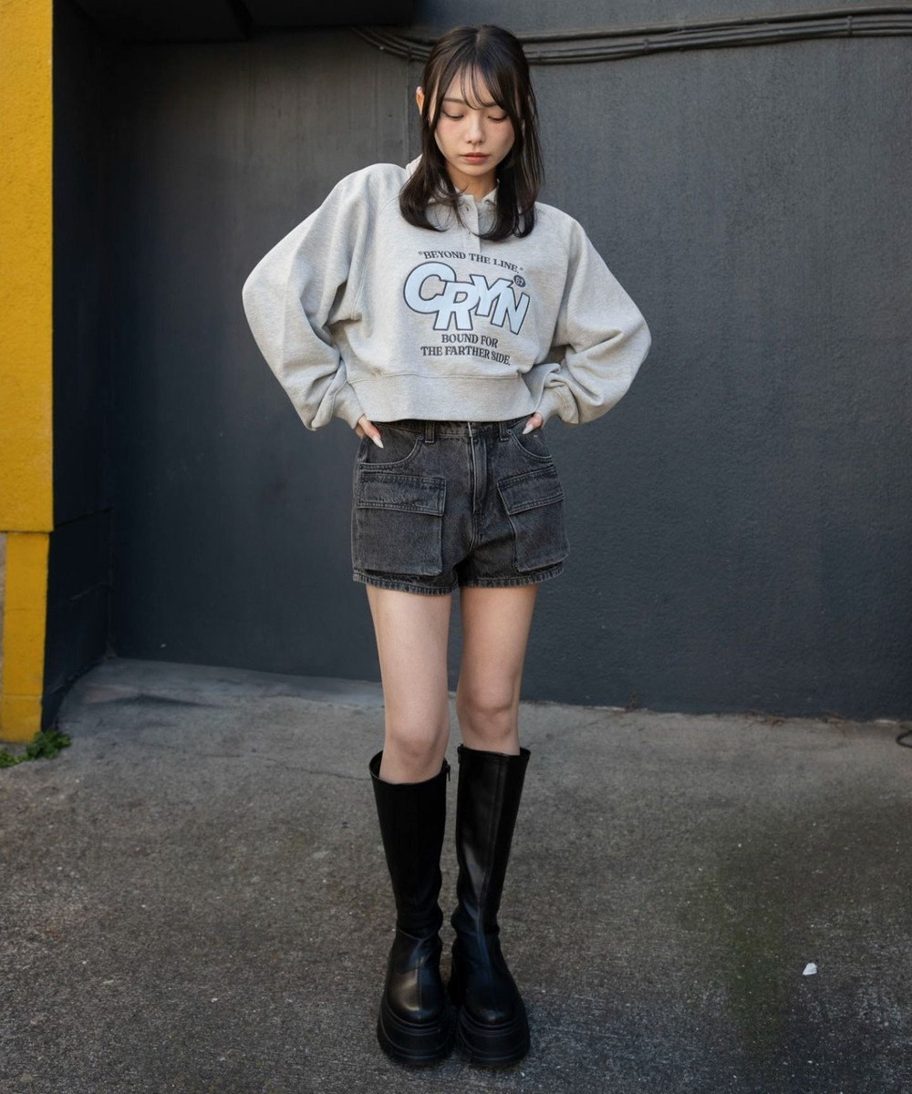 WEGO 襟付きグラフィックショートスウェット 