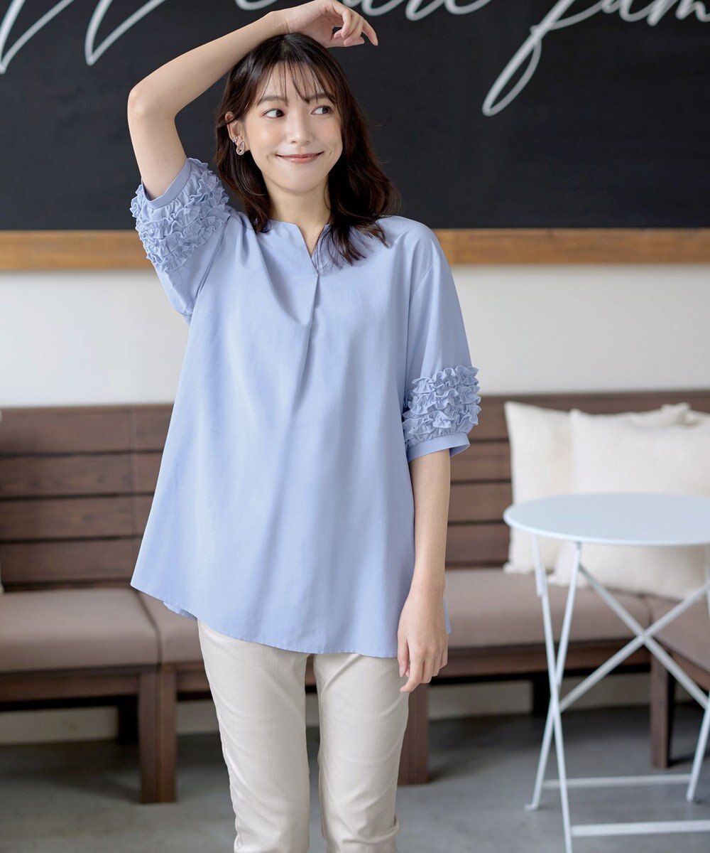 Tiaclasse L 【洗える】フリル付きパフスリーブチュニック 
