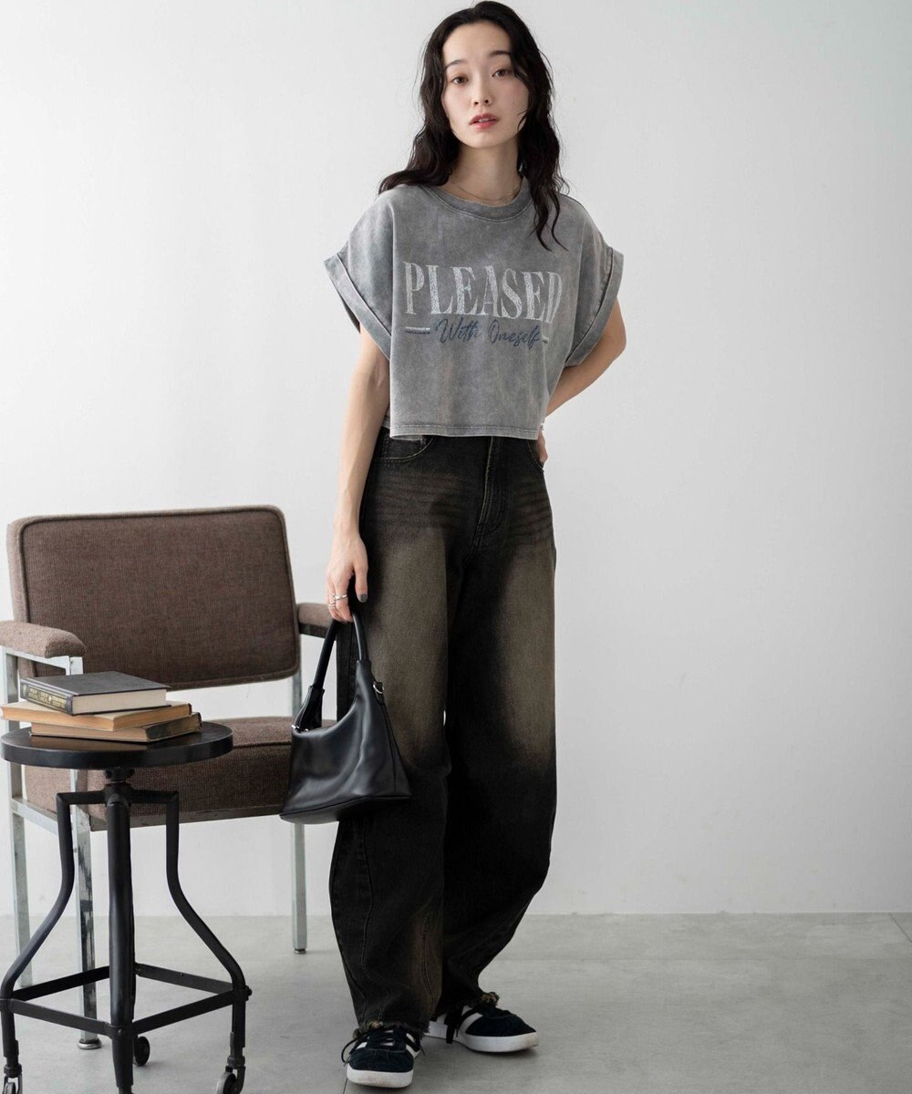 WEGO 【洗える】ヴィンテージウォッシュロールアップショートTシャツ 