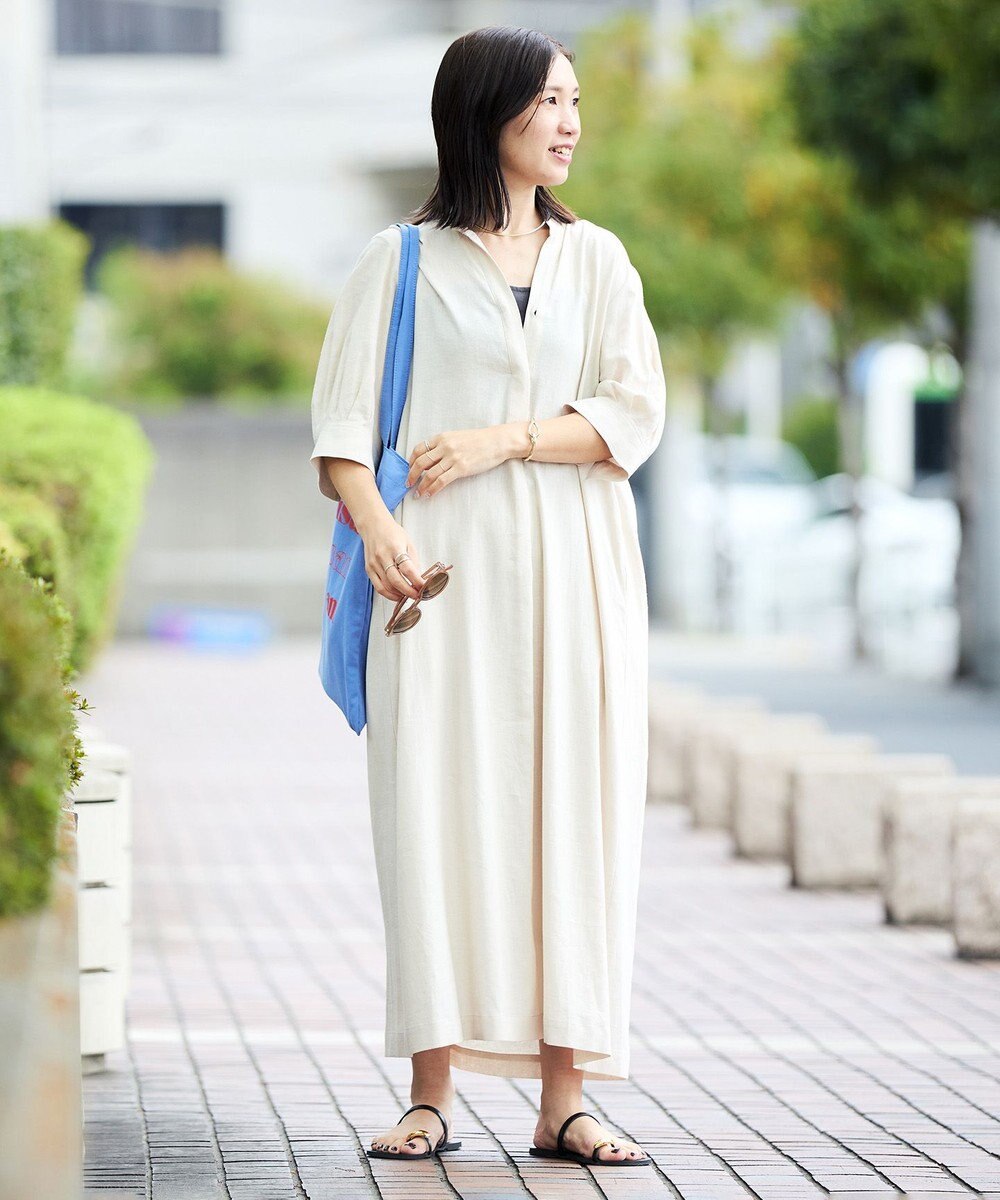 UNFILO リネンレーヨン スキッパー ワンピース 