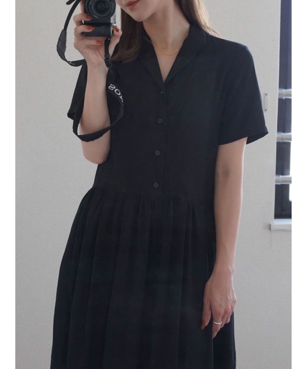 Green Parks ローウエスト切替開襟シャツワンピース 