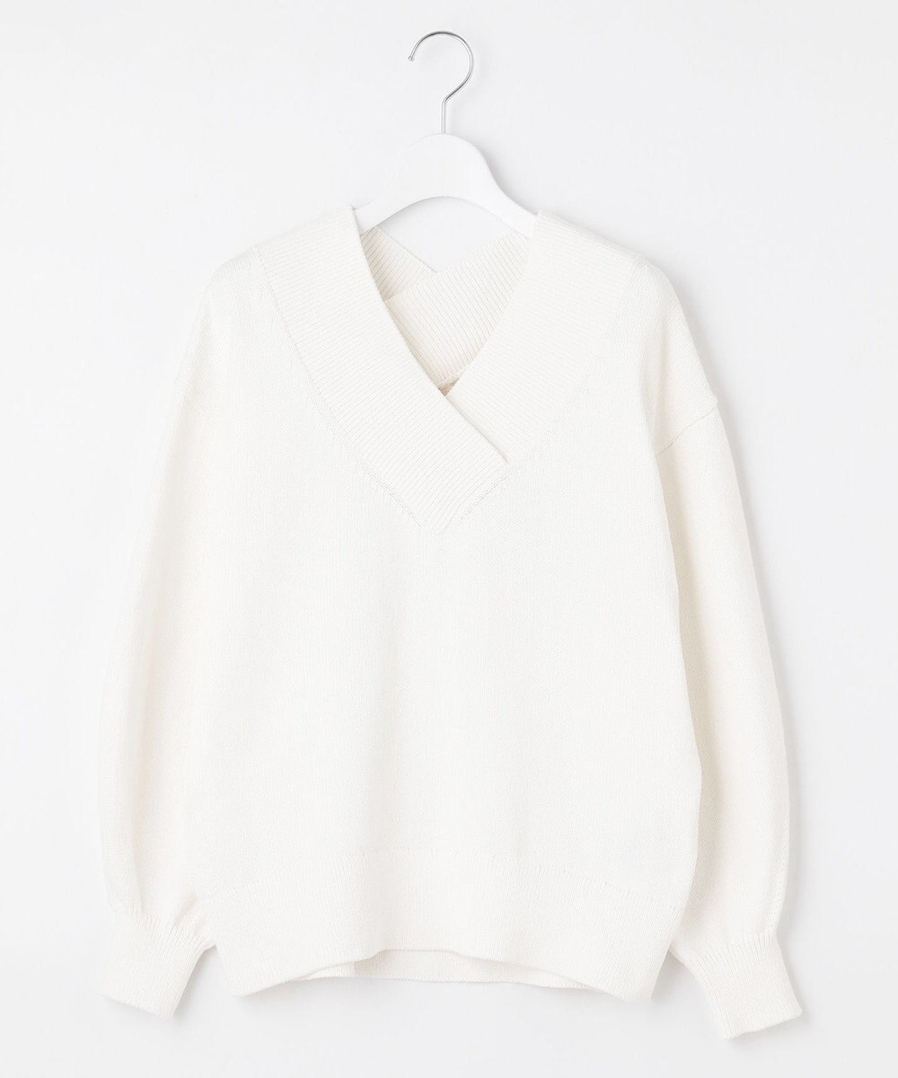 自由区 【XSサイズ～/洗える】コットンブレンドコード Vネックニット 