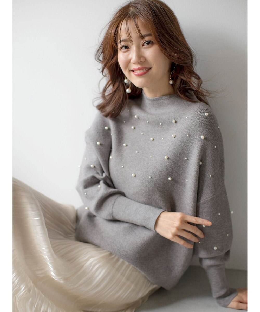 ANY SIS 【洗える】パール調ディテール ニット 