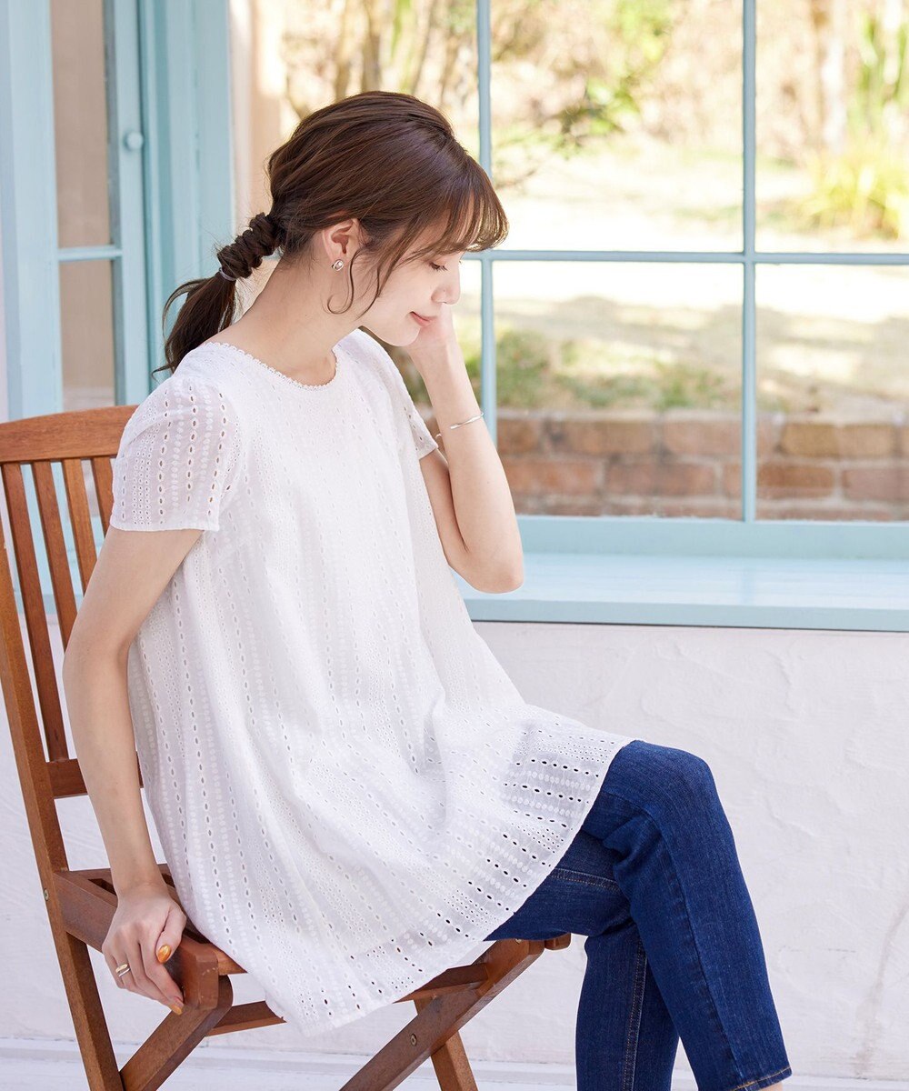 Tiaclasse L 【洗える】カットレースチュニックブラウス 