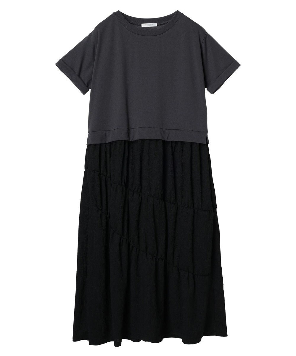 Green Parks カットソー異素材ドッキングワンピース 