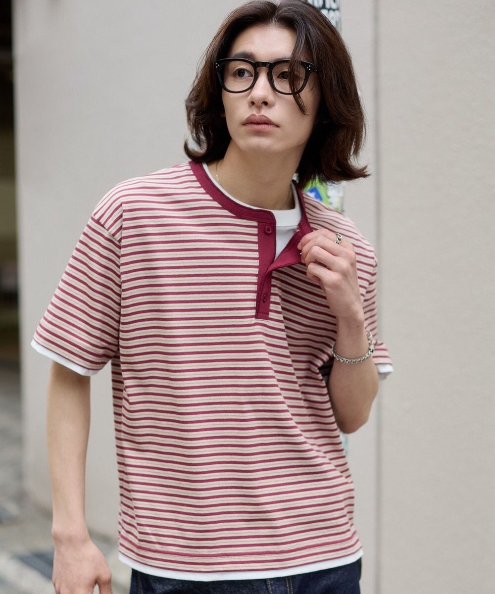 WEGO 【ユニセックス着用ITEM】ボーダーヘンリーネックT（SS） 