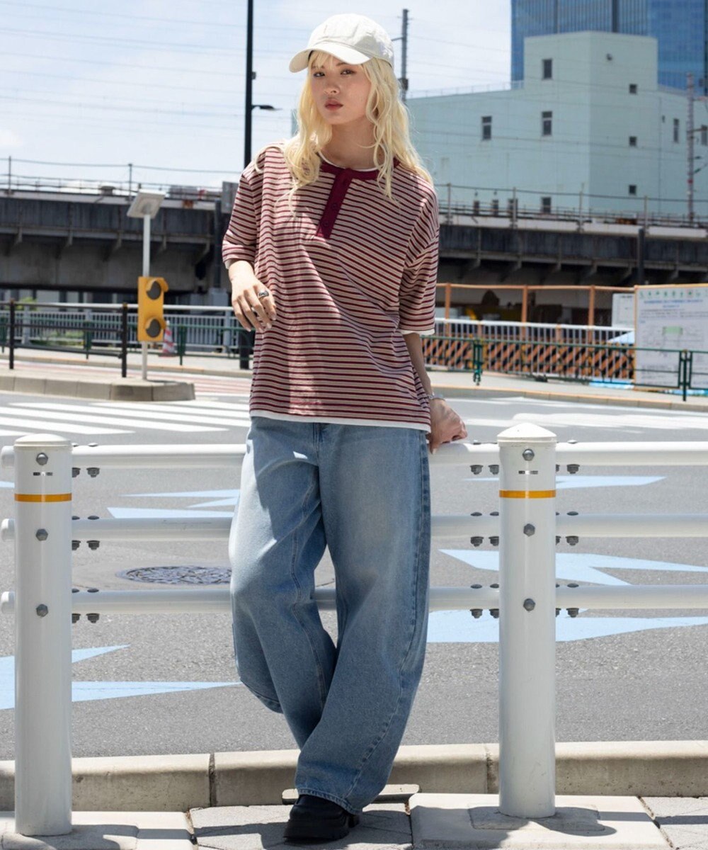 WEGO 【ユニセックス着用ITEM】ボーダーヘンリーネックT（SS） 