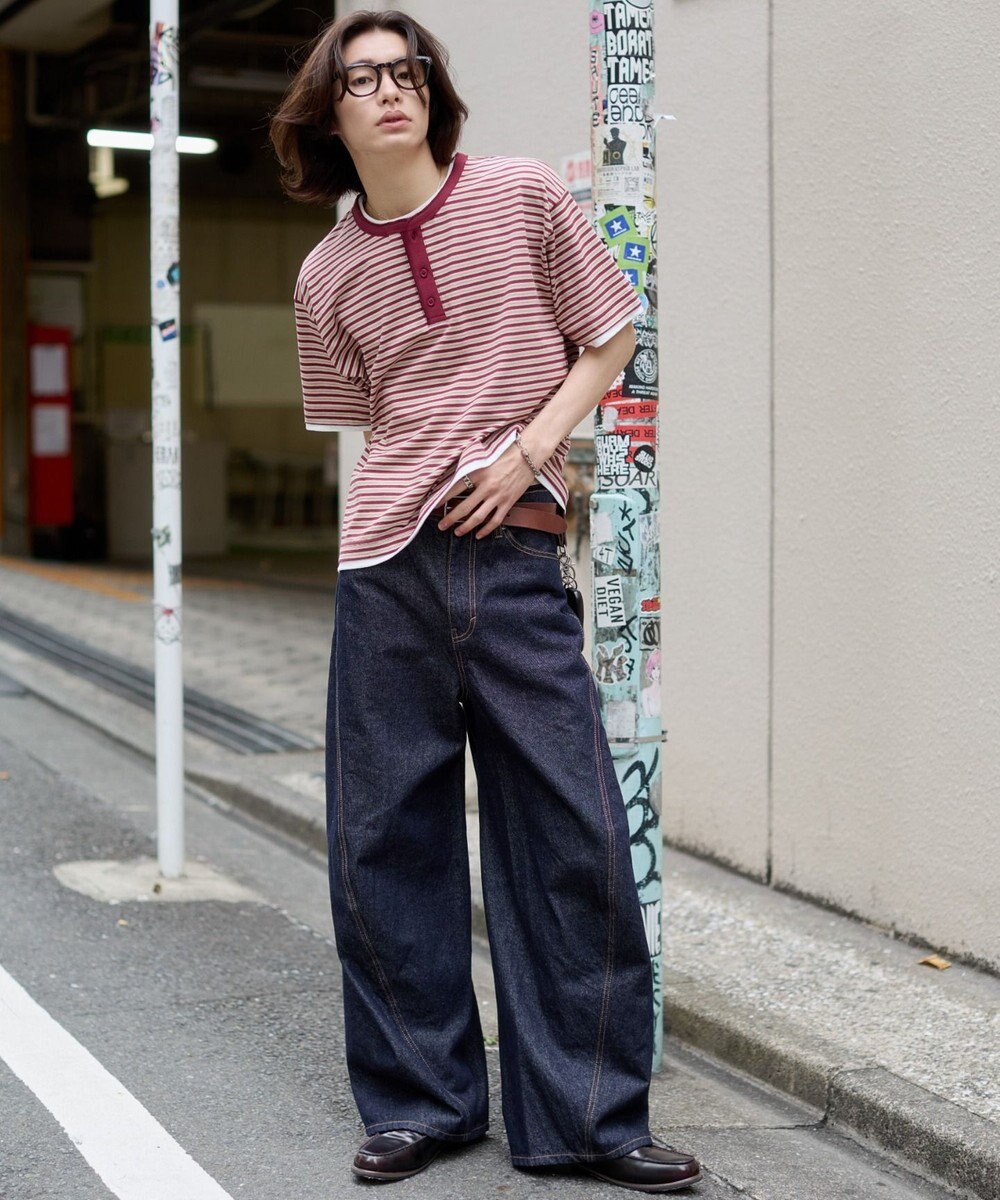 WEGO 【ユニセックス着用ITEM】ボーダーヘンリーネックT（SS） 
