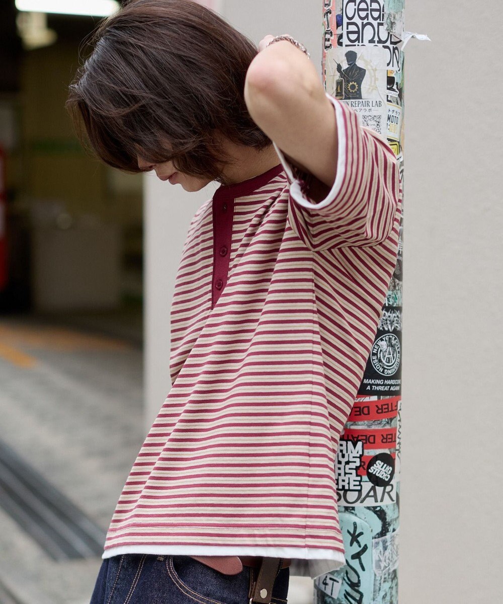 WEGO 【ユニセックス着用ITEM】ボーダーヘンリーネックT（SS） 