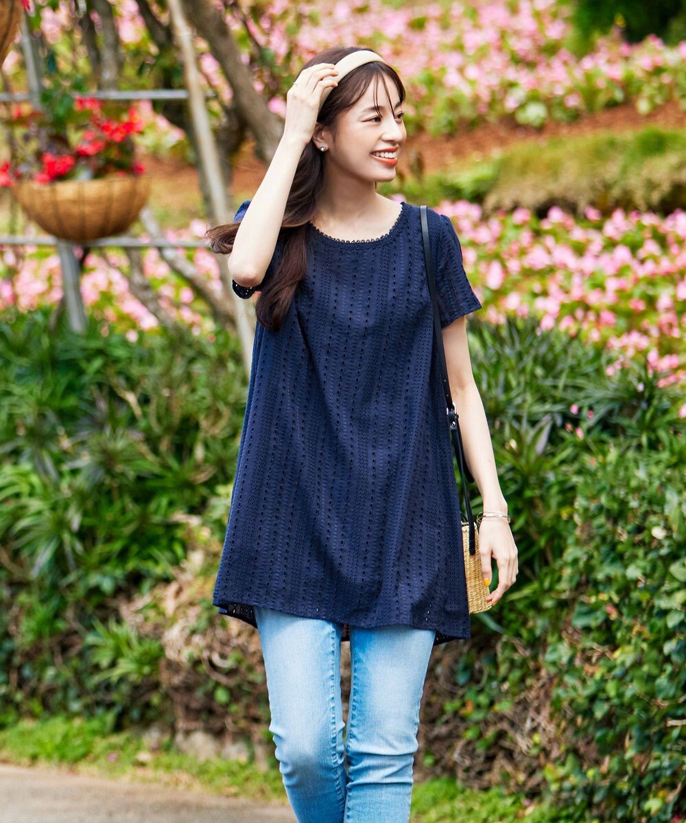 Tiaclasse L 【洗える】カットレースチュニックブラウス 