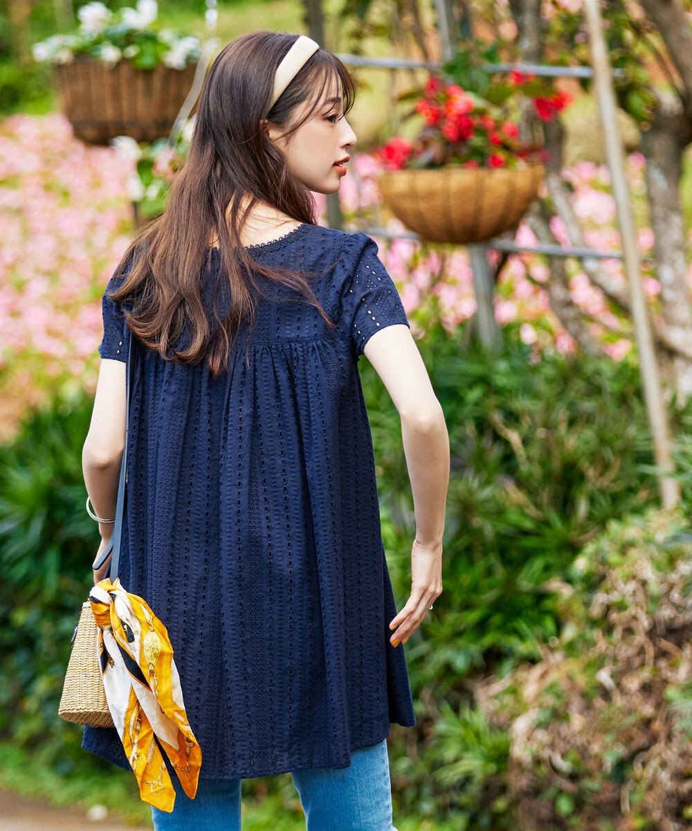 Tiaclasse L 【洗える】カットレースチュニックブラウス 