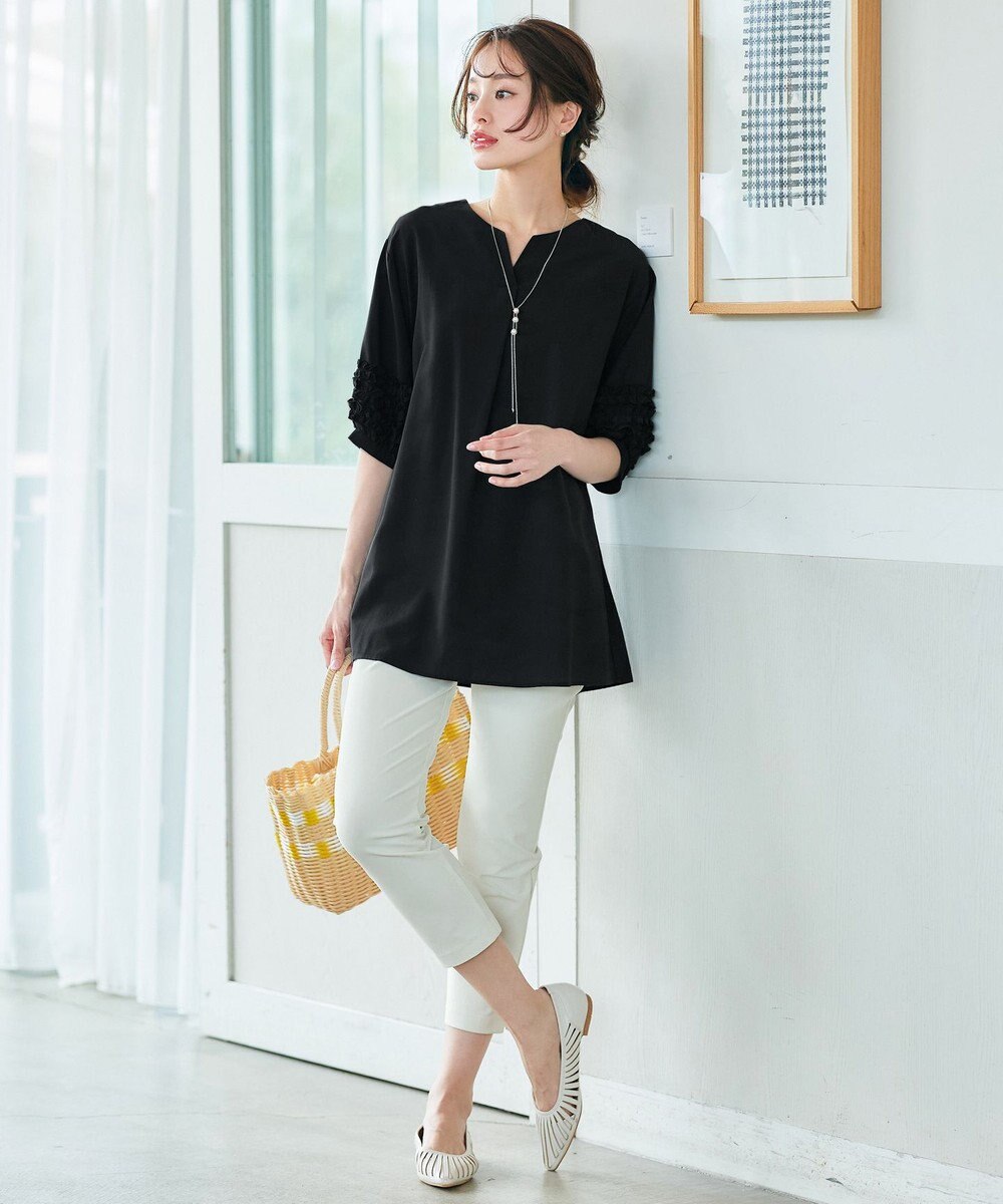 Tiaclasse L 【洗える】フリル付きパフスリーブチュニック 