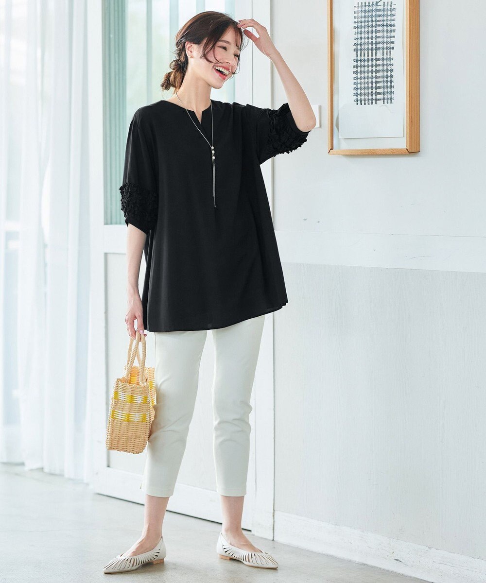 Tiaclasse L 【洗える】フリル付きパフスリーブチュニック 