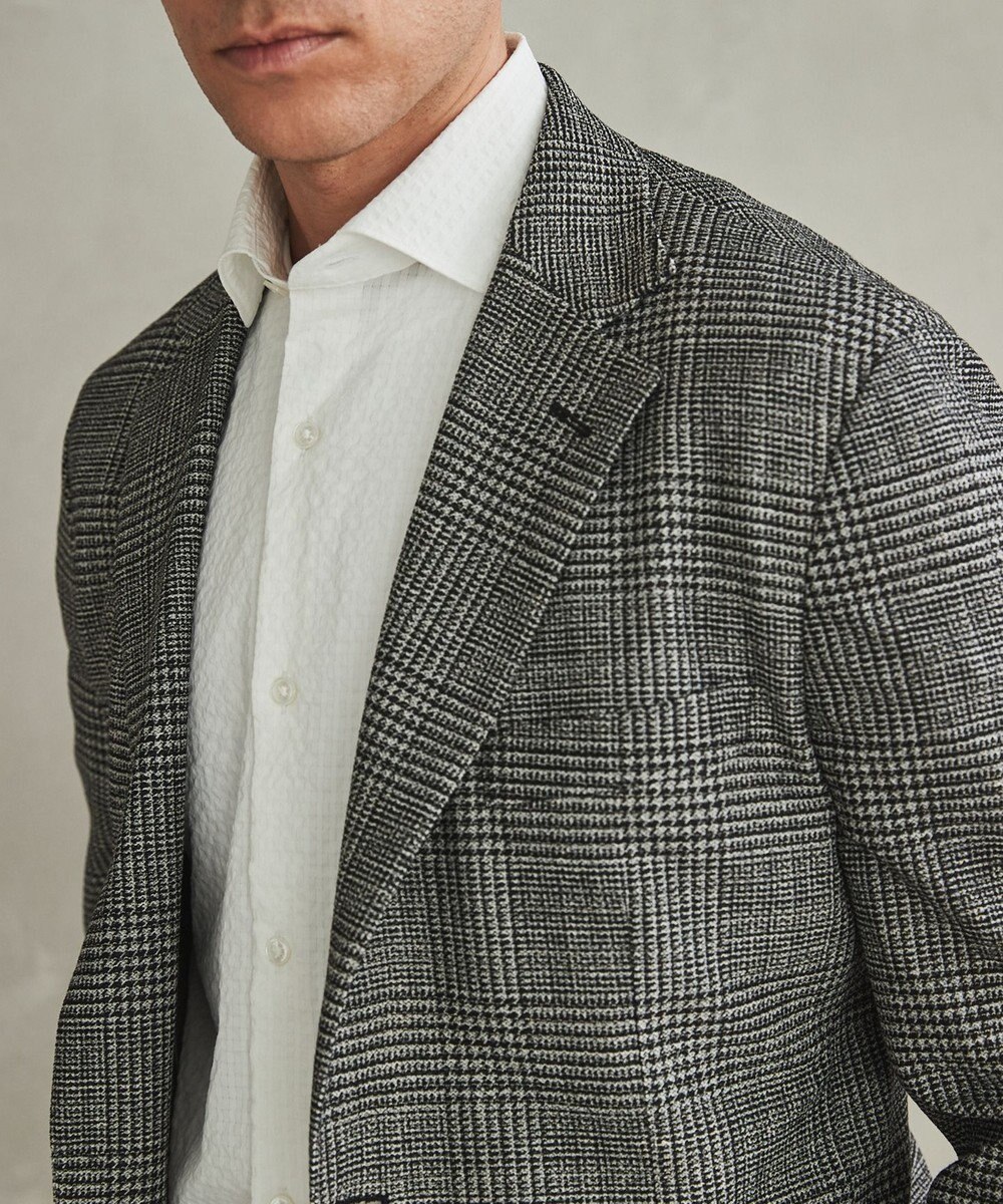 GOTAIRIKU 新柄【吸水速乾/ウォッシャブル】ノルマンディーリネン カーディガンジャケット＿グレンチェック柄 