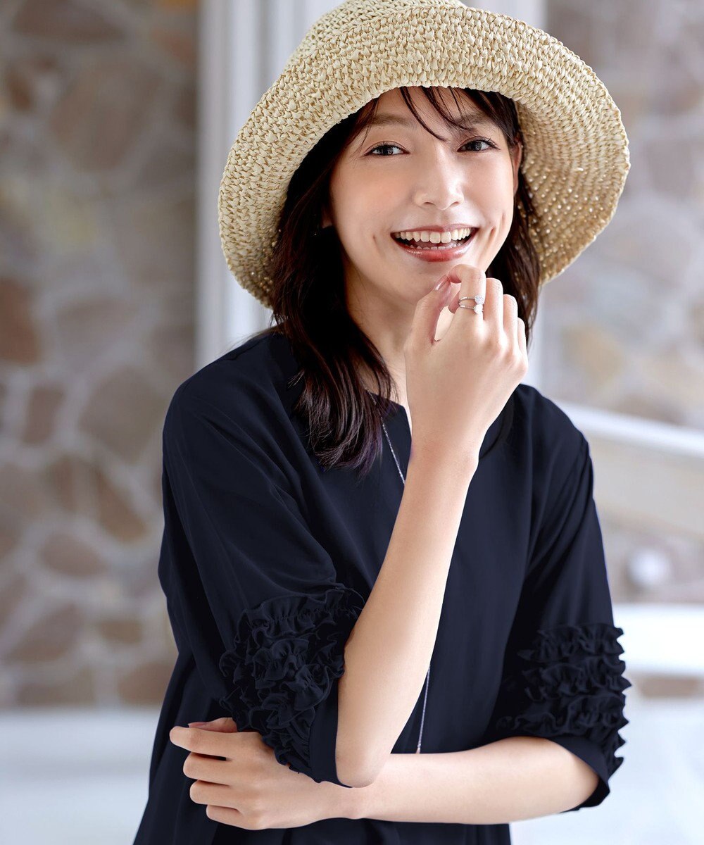 Tiaclasse L 【洗える】フリル付きパフスリーブチュニック 