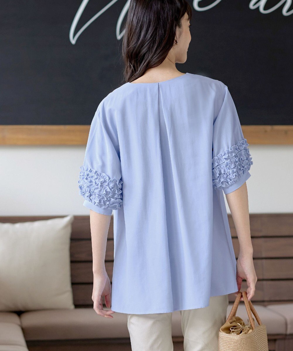 Tiaclasse L 【洗える】フリル付きパフスリーブチュニック 