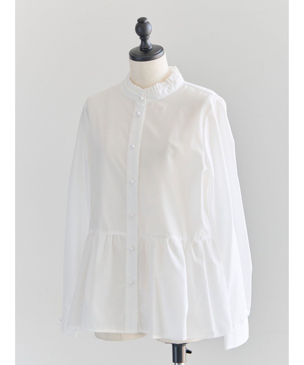 Te chichi パール釦スタンドフリルペプラムブラウス 