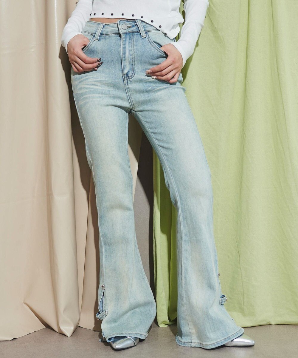 WEGO デザインスリットストレッチフレアデニム 