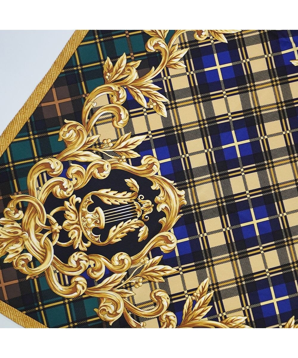 Marca 【Marcaオリジナル】オーナメントチェック 大判 シルクツイル スカーフ 