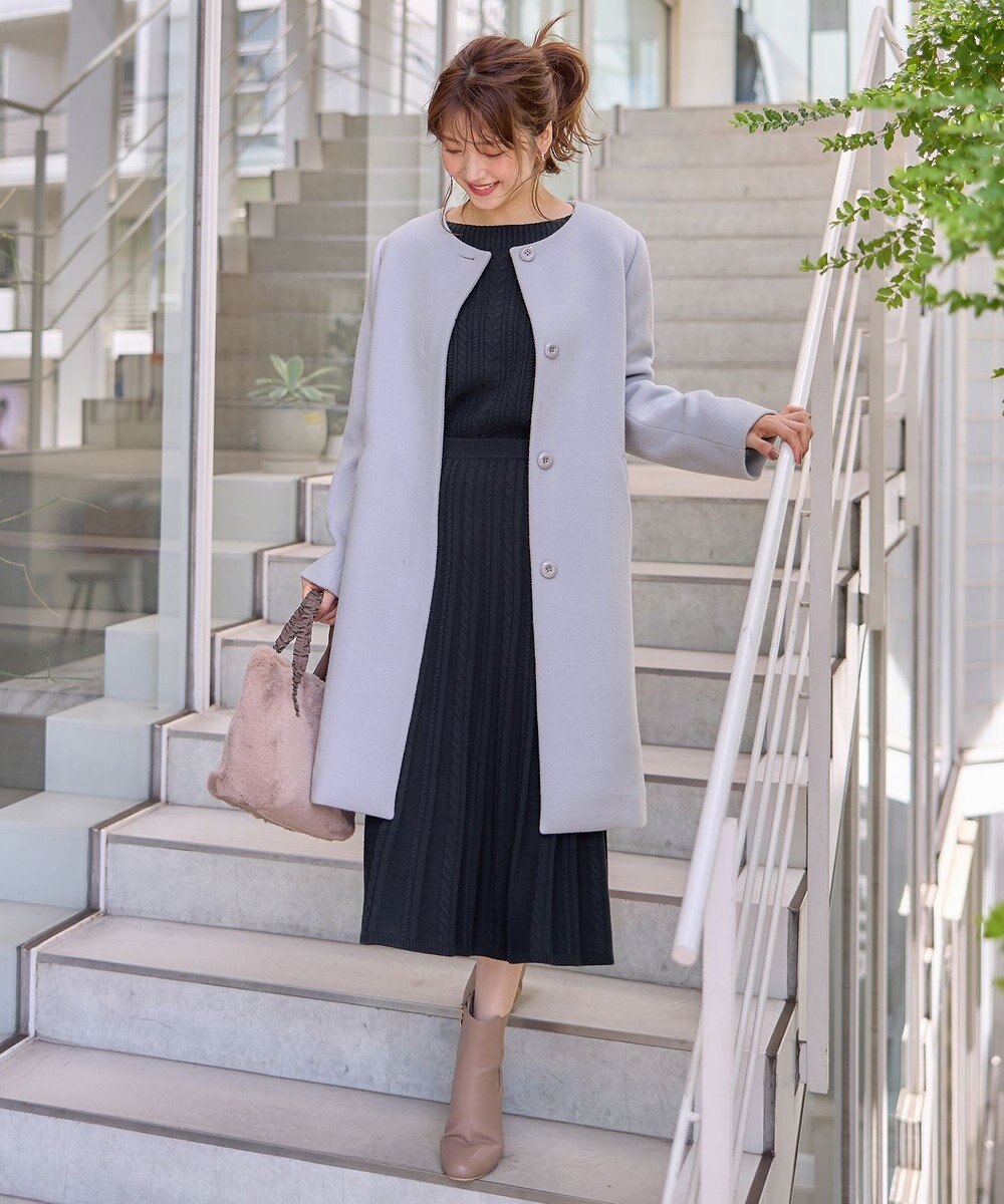 ANY SIS ファインウールモッサ ノーカラーコート 