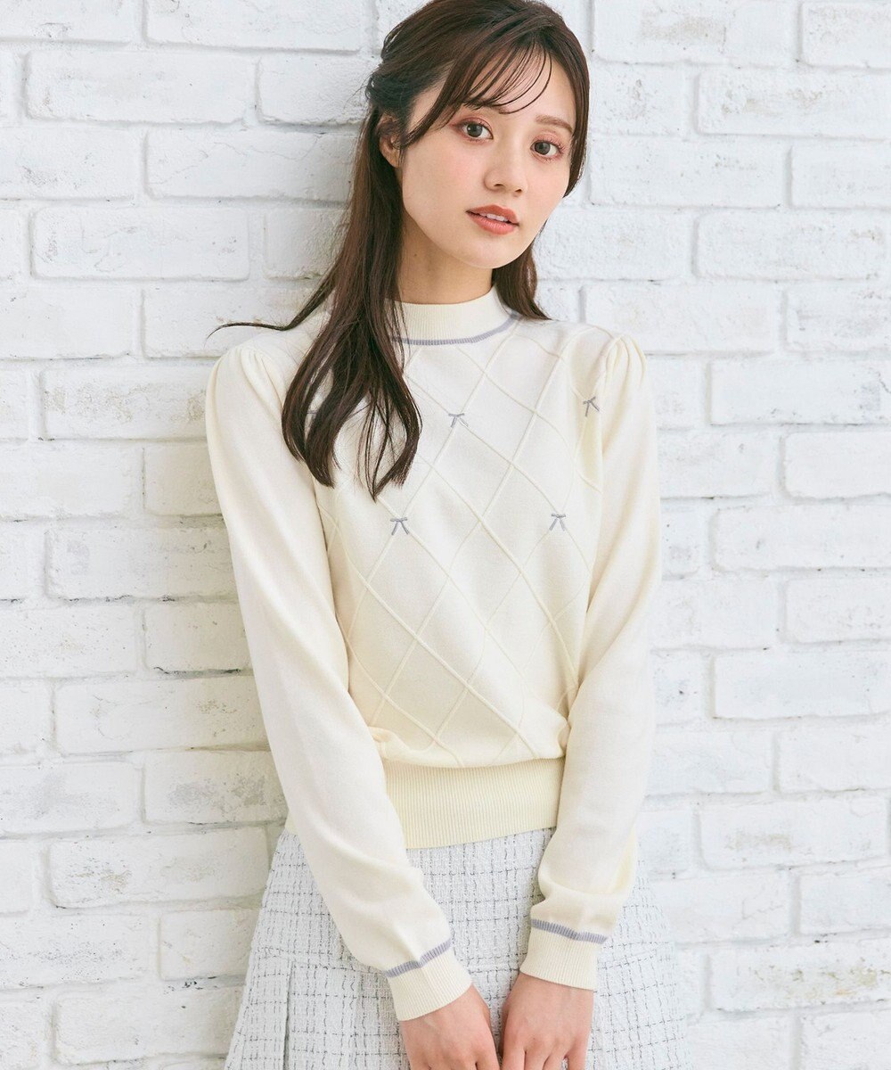 Feroux リボン刺繍ダイア柄 ニット 