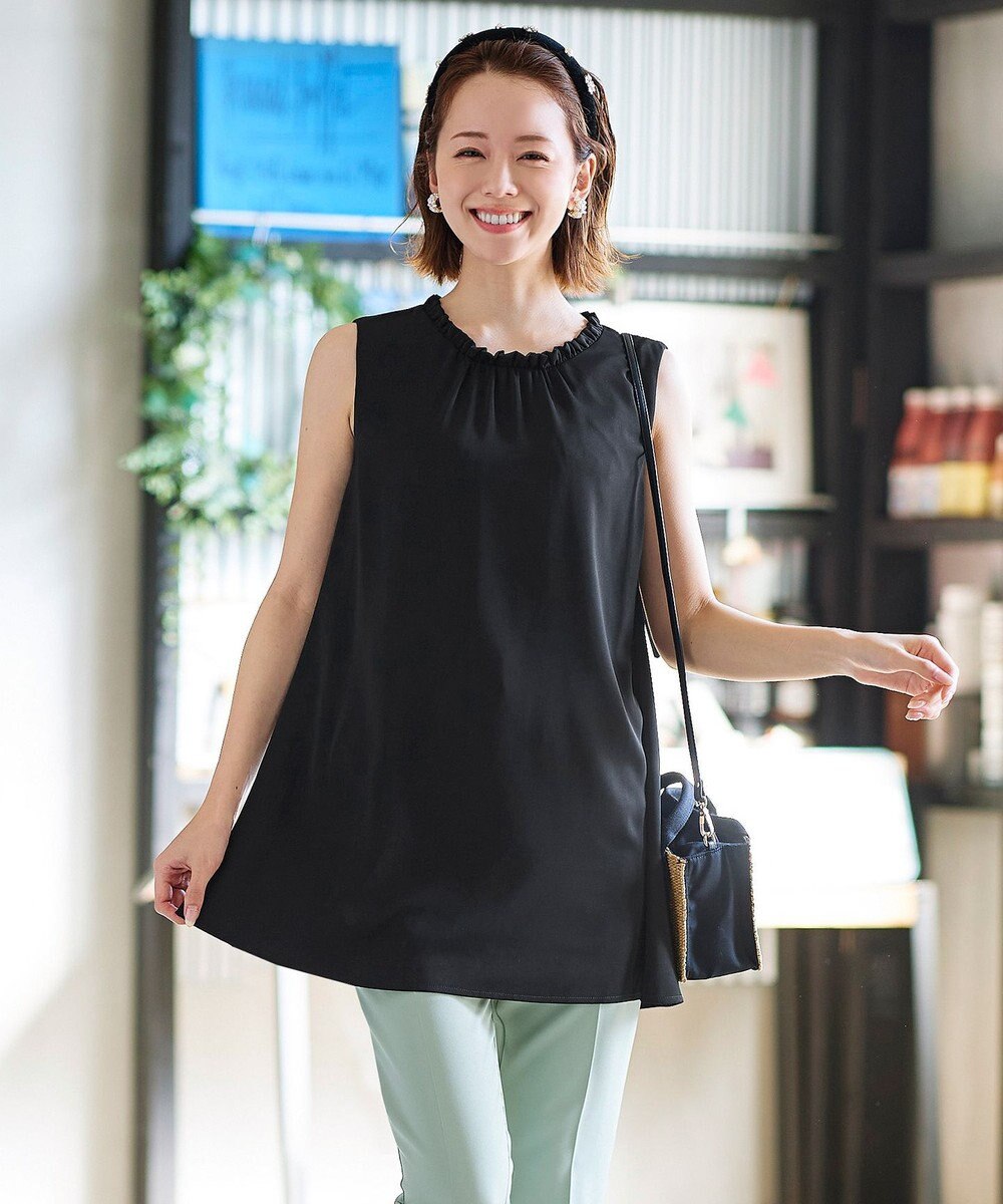 Tiaclasse L 【洗える】体型カバーも叶うフリルカラーチュニックブラウス 