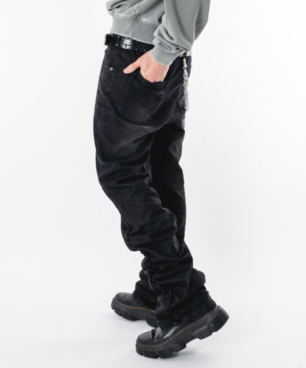 WEGO 【ユニセックス着用ITEM】シャーリングフレアデニムスキニーパンツ 