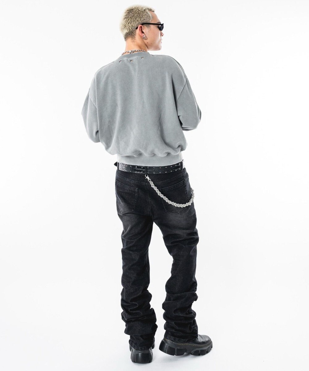 WEGO 【ユニセックス着用ITEM】シャーリングフレアデニムスキニーパンツ 