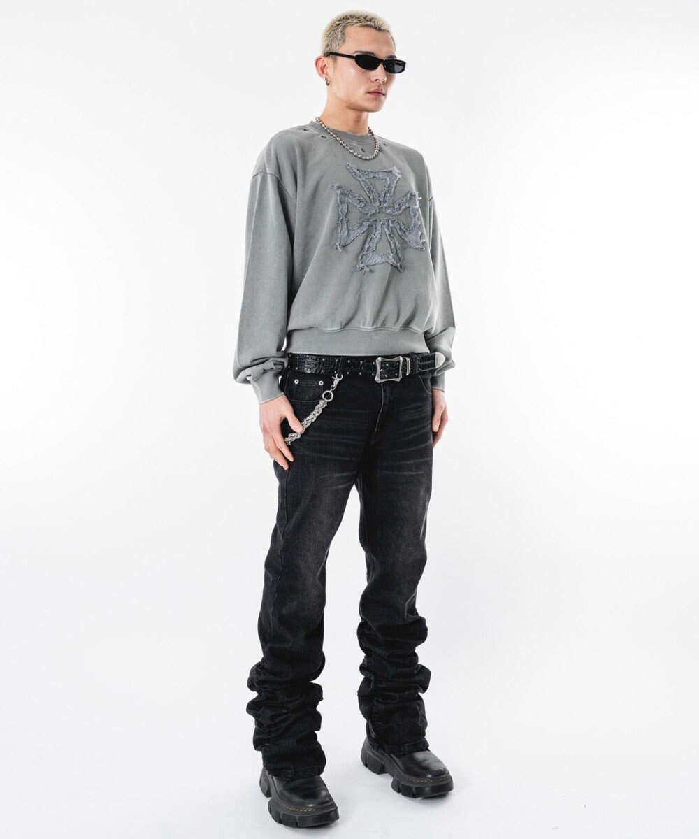 WEGO 【ユニセックス着用ITEM】シャーリングフレアデニムスキニーパンツ 