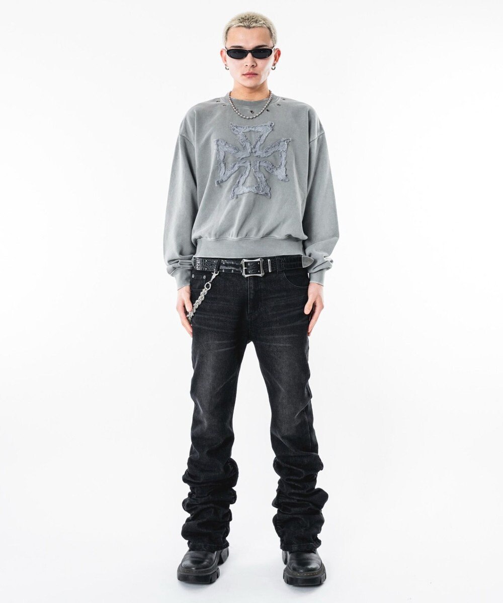 WEGO 【ユニセックス着用ITEM】シャーリングフレアデニムスキニーパンツ 