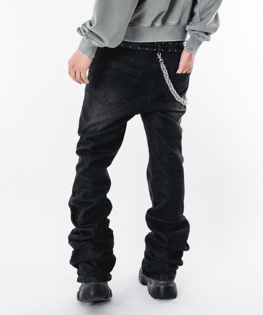 WEGO 【ユニセックス着用ITEM】シャーリングフレアデニムスキニーパンツ 