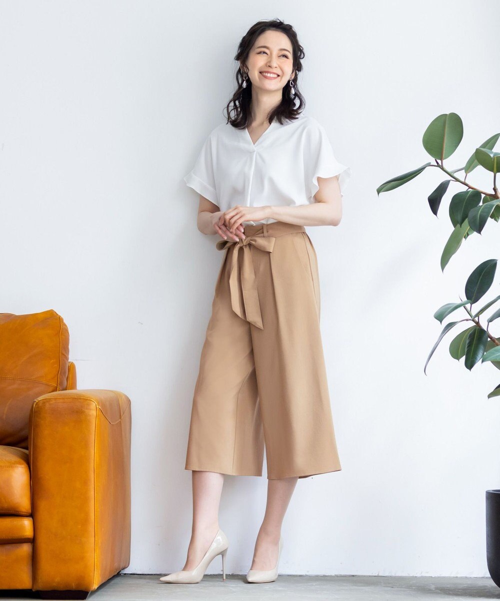 Tiaclasse L 【洗える】涼しく穿けるドライタッチ生地を使用したクロップドワイドパンツ 