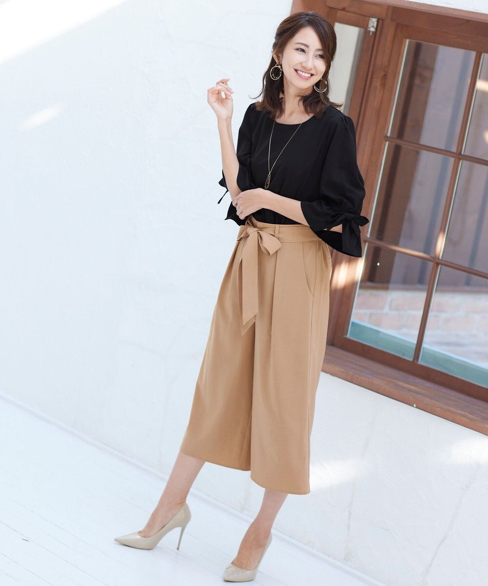 Tiaclasse L 【洗える】涼しく穿けるドライタッチ生地を使用したクロップドワイドパンツ 