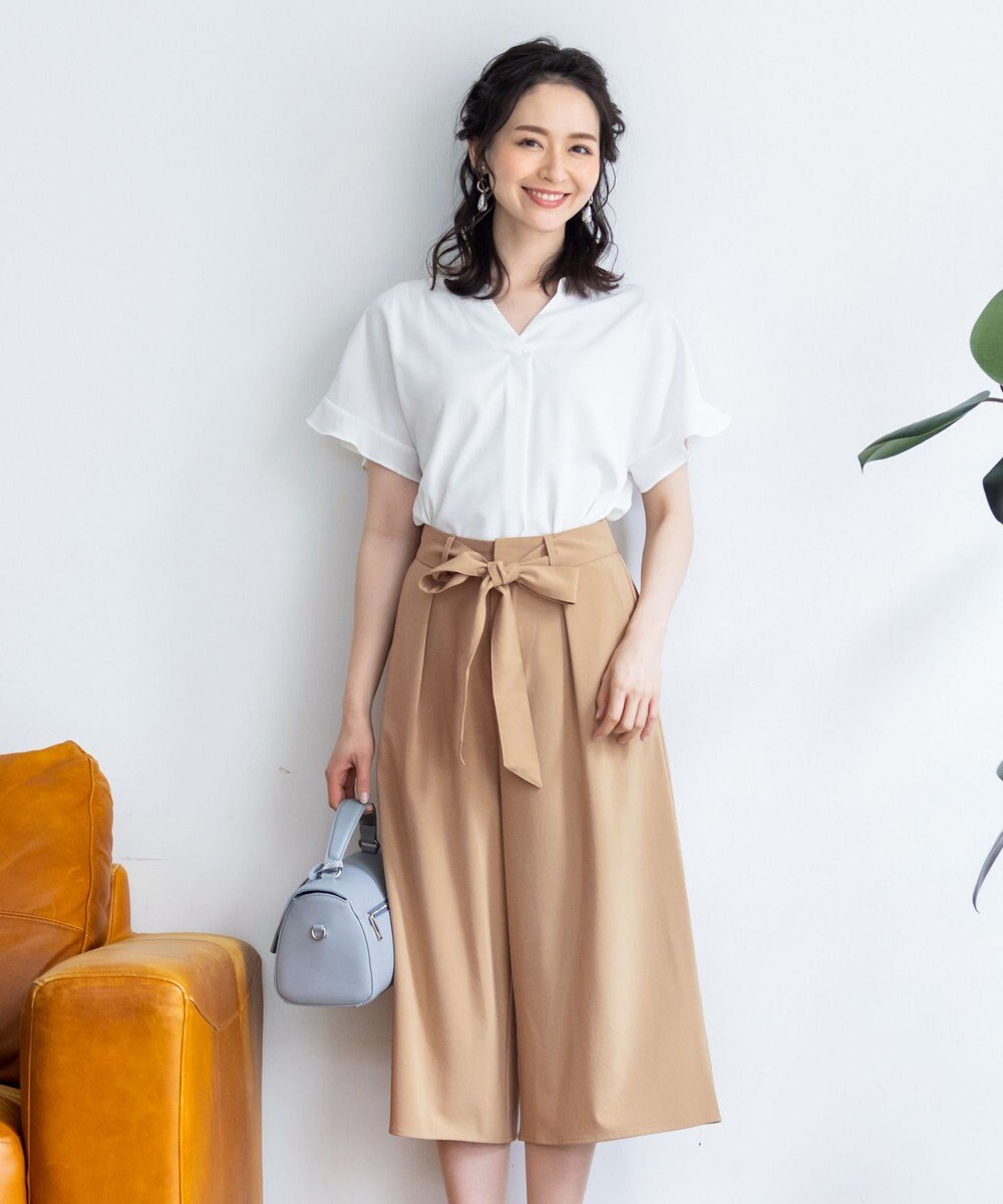 Tiaclasse L 【洗える】涼しく穿けるドライタッチ生地を使用したクロップドワイドパンツ 