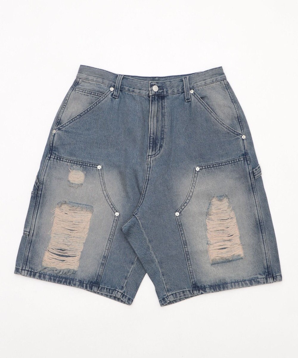 WEGO ダブルニーダメージデニムショーツ 