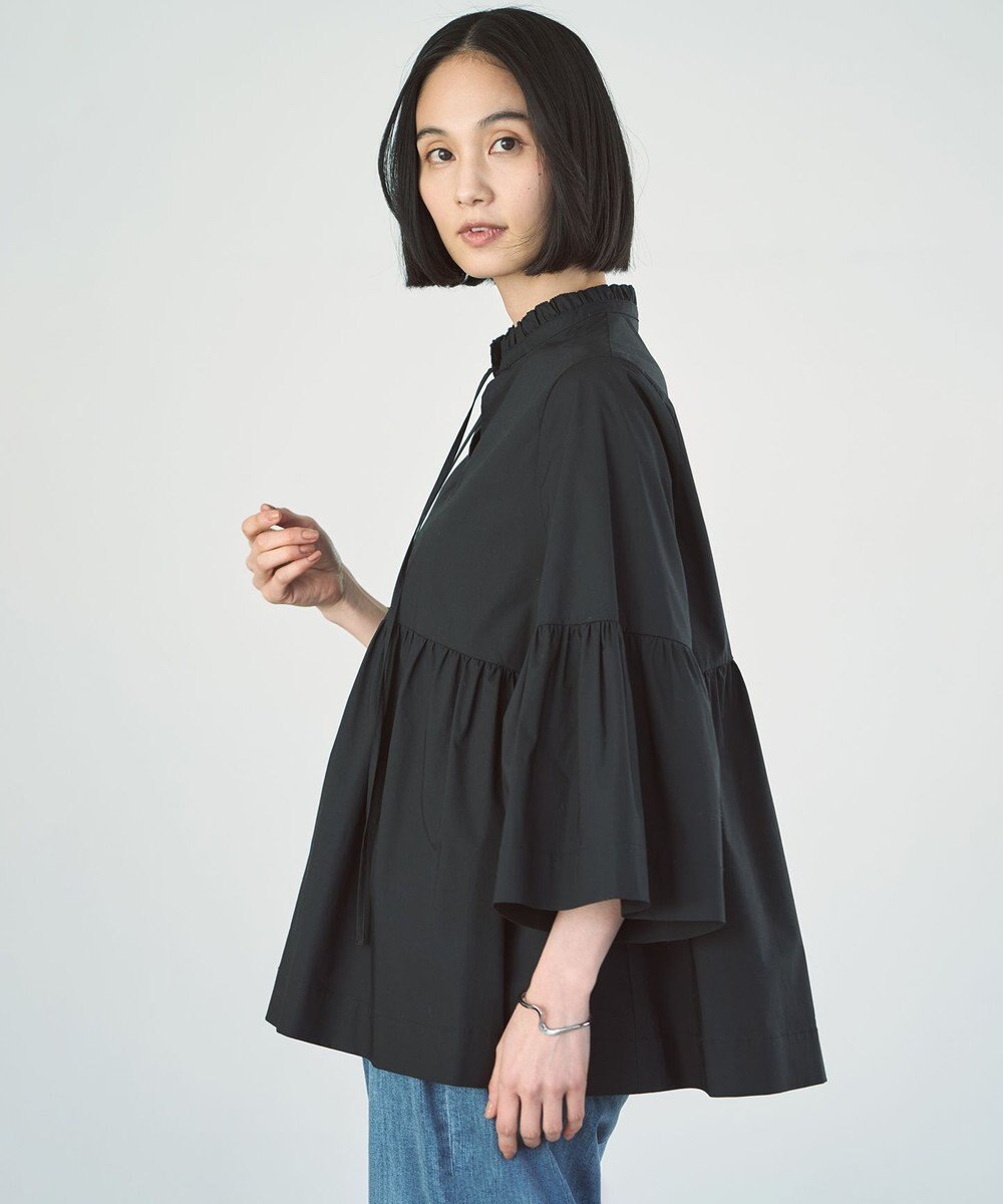 UNFILO コットンブロード フリルネックシャツ 