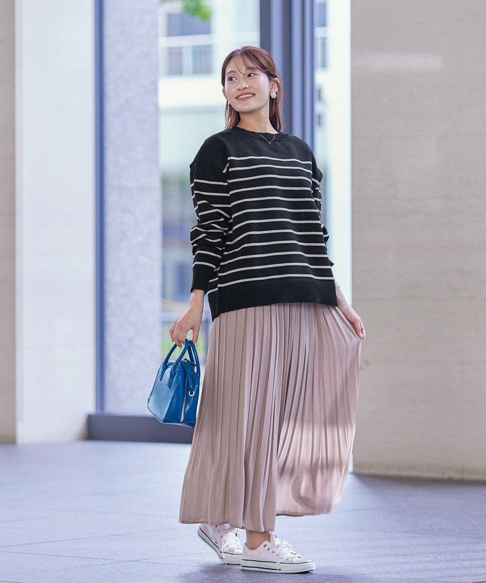 Tiaclasse 【洗える】ボーダー柄スポンジニットトップス 