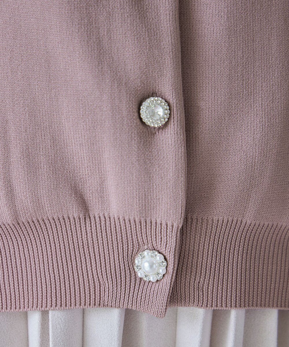 Tiaclasse L 【洗える】中空糸ビジューボタンカーディガン 