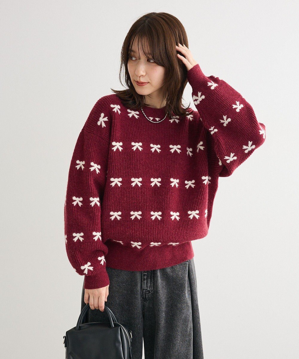 Green Parks ・ｓｗｉｎｇ　ｂｙ　リボンジャカードクルーニット 