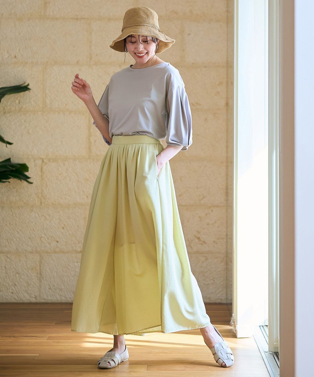 ANY L 【洗濯機可/ウエストゴム/UVケア】スパンボイル撥水スカートパンツ 