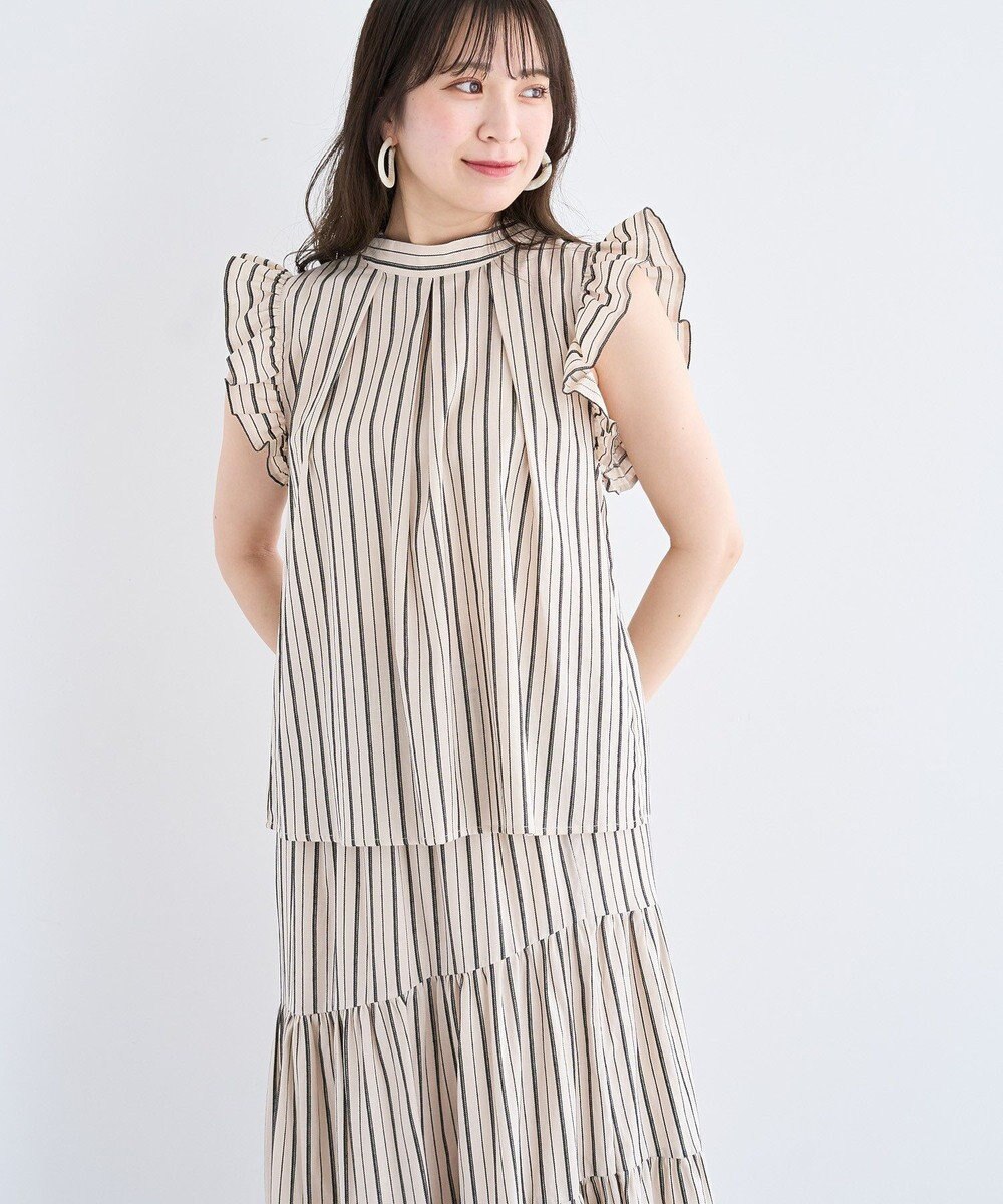 Green Parks ・ＥＬＥＮＣＡＲＥ　ＤＵＥ　ストライプフリルブラウス 