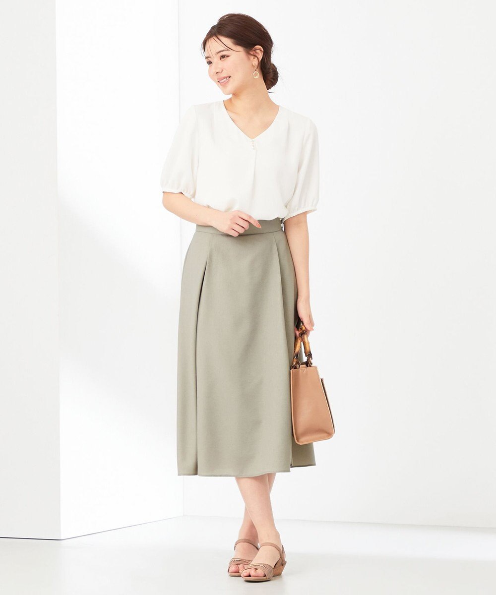 ANY SIS 【洗える】パール調Ｖネック ブラウス 