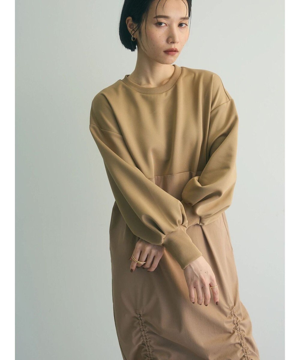 Green Parks armonia.異素材シャーリングワンピース 