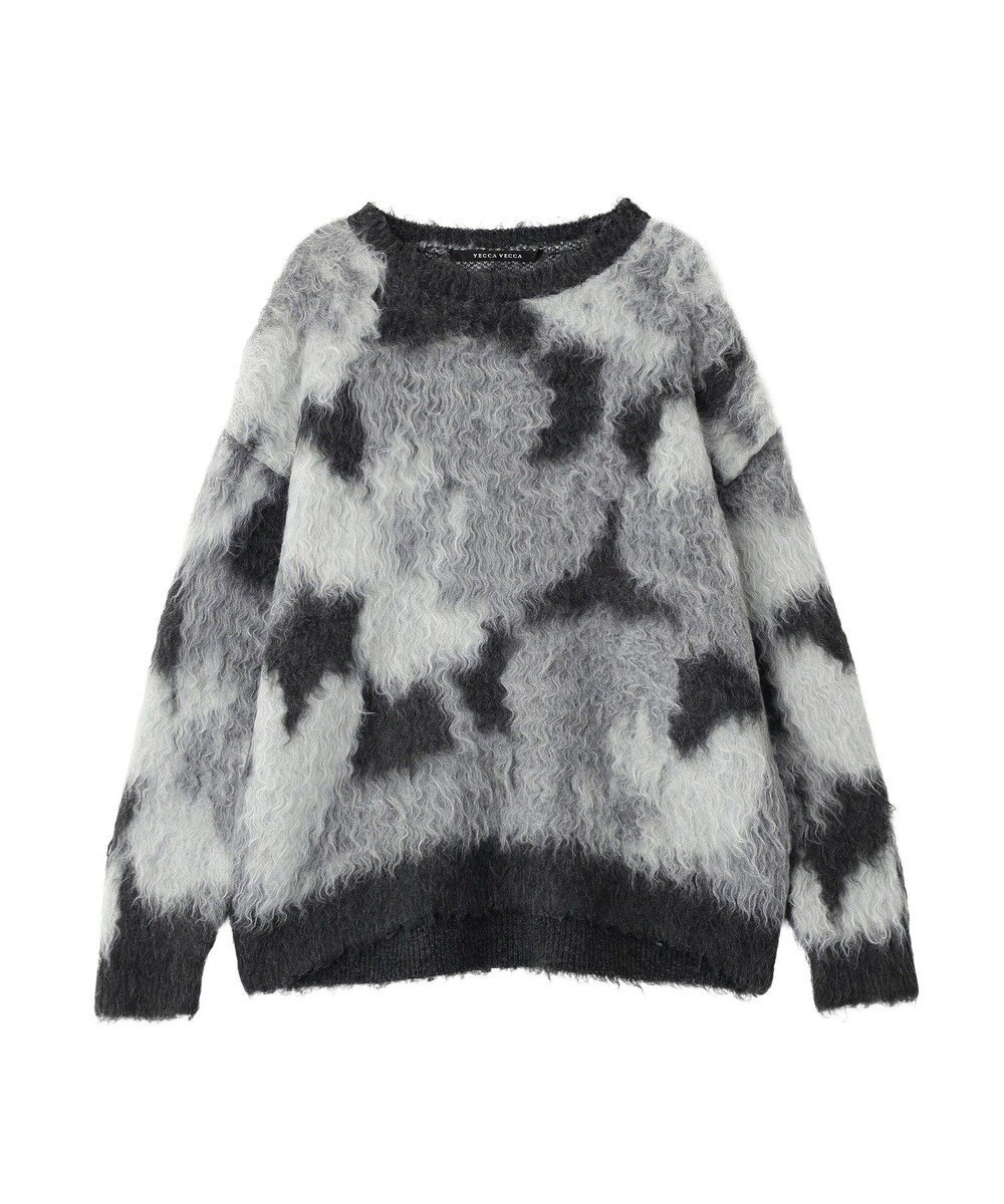 YECCA VECCA フラワー柄シャギーニット 