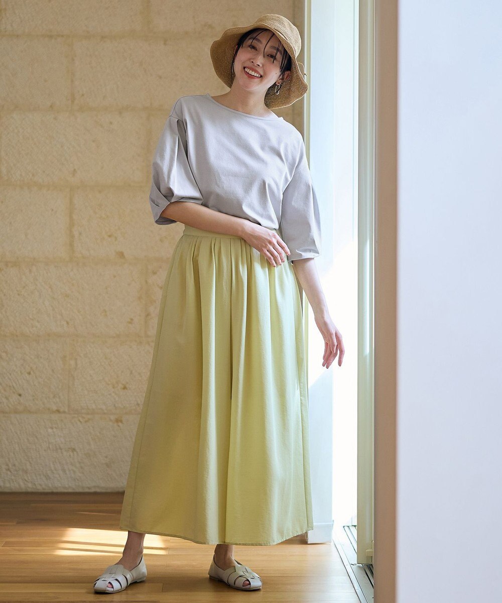 ANY L 【洗濯機可/ウエストゴム/UVケア】スパンボイル撥水スカートパンツ 