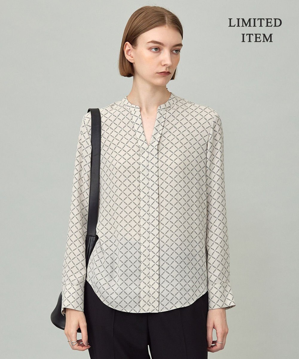 ICB L 【新色追加・WEB限定】BackSatinAmunzen キーネックブラウス 